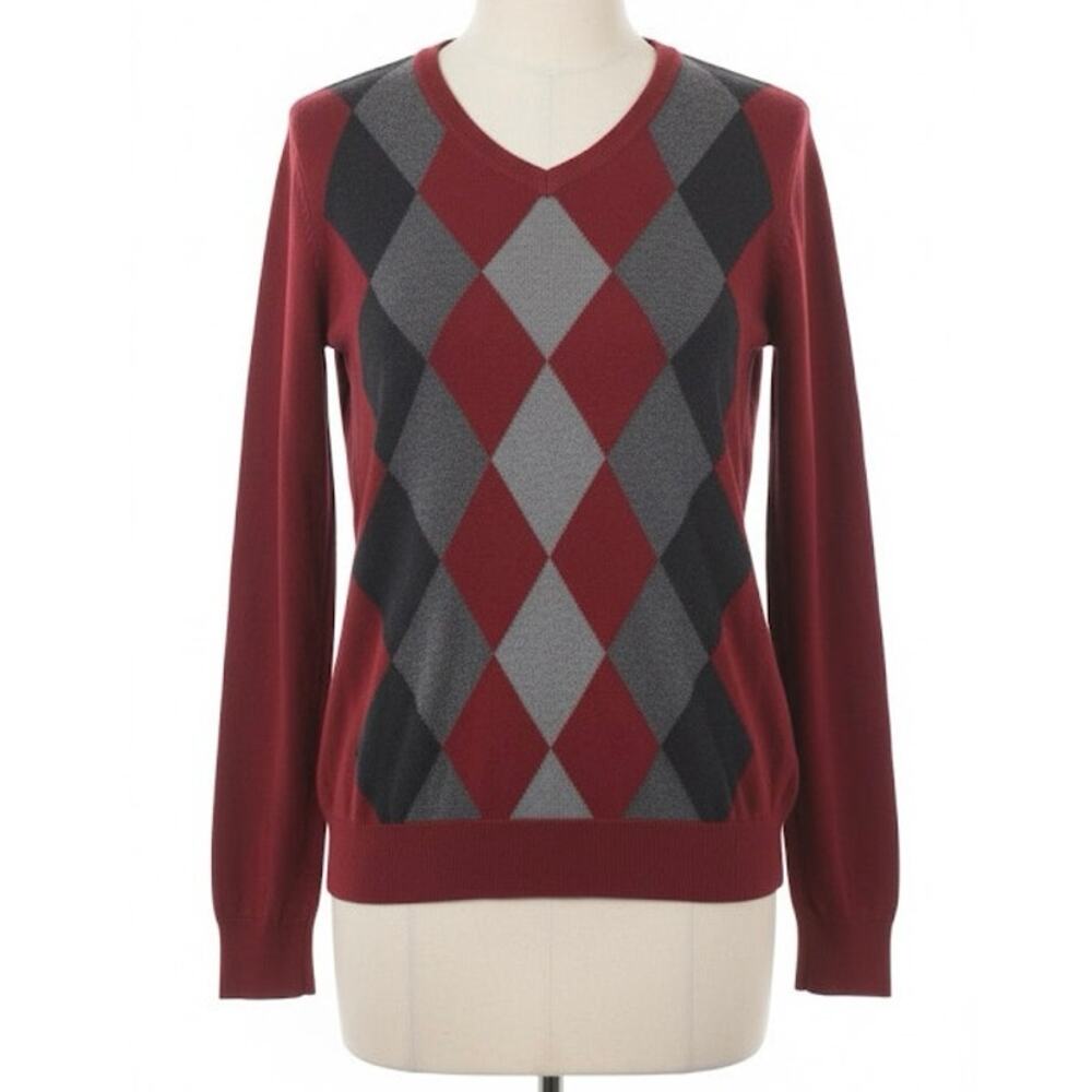 Apt. 9 XL Vintage Argyle Diamond V-Neck Sweater Red Gray XL